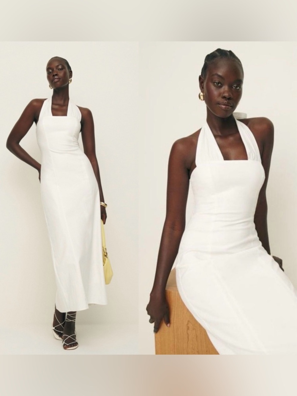Reformation Bessi Halter Midi Dress White NWT
